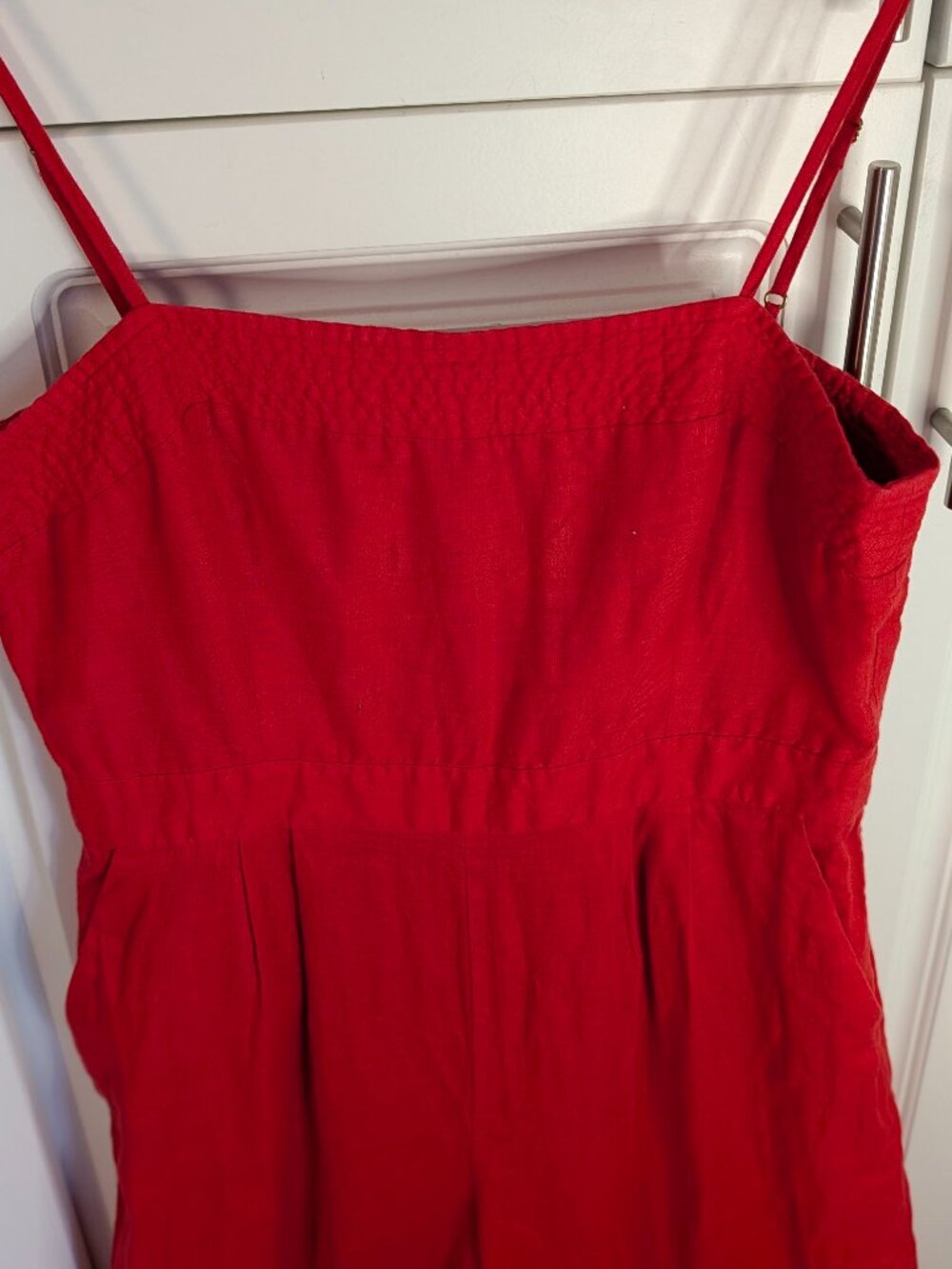 J.Crew Poppy Red 100% Linen Cropped Wide Leg Jumpsuit 8 Resort Coastal Travel - Picture 4 of 14